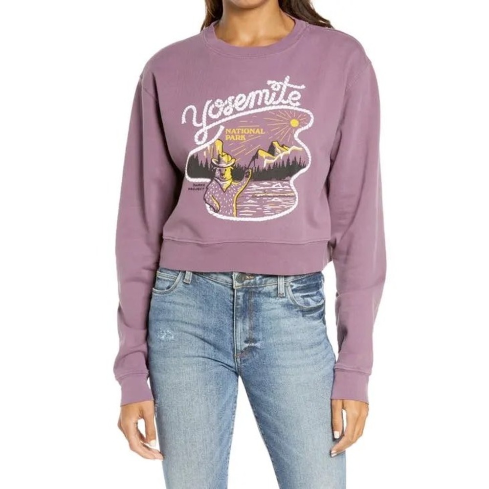 Parks Project Yosemite National Park Cropped Sweatshirt‎ Purple Bear Graphic XL